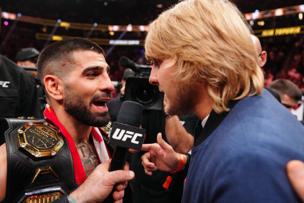 Ilia Topuria and Paddy Pimblett face off in the octagon at UFC 317